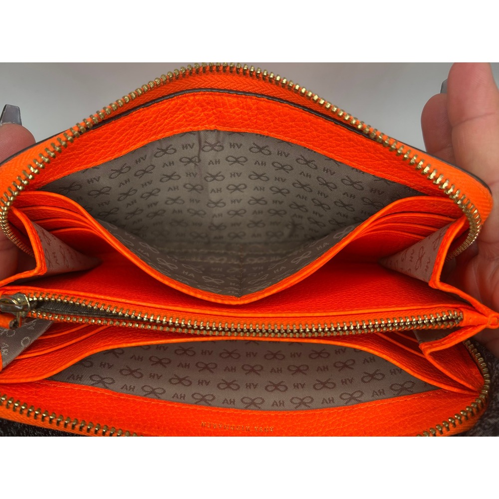 Anya Hindmarch Smiley Wink Neon Orange Pebbled Leather Zip Tassel Wallet#468 - Picture 9 of 10